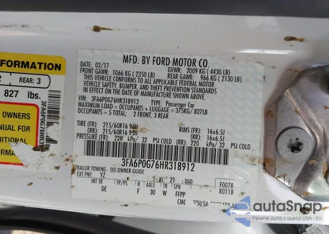 2017 Ford Fusion S z USA, uszkodzony, nr VIN 3FA6P0G76HR318912